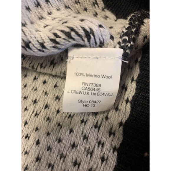 J. Crew M Black White Fair Isle Merino Wool Pullover Sweater Winter - Picture 4 of 8